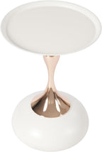 Small Round Side Table, 21.7" H Pedestal Metal End Table for Small Spaces Modern Simple Drink Table White Gold Martini Table for Living Room Bedroom (White)