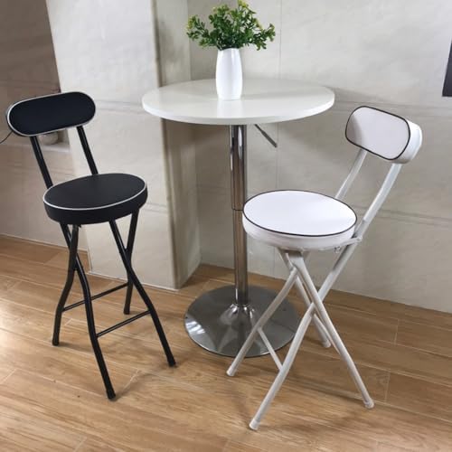 Portable Folding Bar Stool with Backrest, Round Padded Adult Kitchen Folding Chair, Tall Folding Chair, Counter Height Folding Stool for Home, Office (Color : White, Size : Short 55cm/22in)
