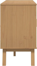 White and Brown Solid Pine Wood Sideboard with Multiple Drawers and Doors for Dining Room Living Room Hallway Storage Modern Scandinavian Design Furniture
