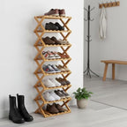 9 Tier Bamboo Shoe Rack – No Assembly Required, Holds 33 lbs per Tier Bamboo Expandable Shoe Rack, Space-Saving Collapsible Shoe Organizer for Entryway, Closet & Small Spaces (Brown, 7)