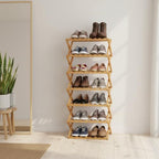 9 Tier Bamboo Shoe Rack – No Assembly Required, Holds 33 lbs per Tier Bamboo Expandable Shoe Rack, Space-Saving Collapsible Shoe Organizer for Entryway, Closet & Small Spaces (Brown, 7)