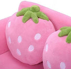 Fireflowery Kids Sofa, Children Upholstered Loveseat Lounge Bed w/ 2 Cute Strawberry Pillows, Children Couch Armrest, Double Seat Kid Sofa for Playroom Bedroom Living Room Baby Room, Pink