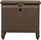 Pemberly Row Bedside Chest, Dusty Taupe Wire-Brushed Finish, 3 Drawers with Felt-Lined Top and Cedar-Lined Bottom, Built-in AC and USB Charging Station, Antique Brass Knob Hardware, Rustic Bedroom