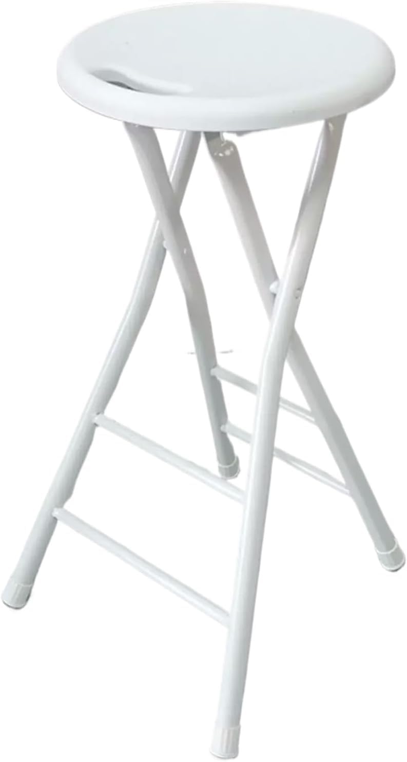 Portable Folding Bar Stool with Steel Frame Legs for Adults White 24 Inch Foldable Kitchen High(White,70cm/28inch)