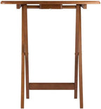 HomeStock Renaissance Romance 5-Piece Oversize Snack Table Set with Solid Teak Finish, Curved Sides, Rounded Corners, and Sturdy Stand, 23.6" W x 15.75" D x 25.5" H Teak