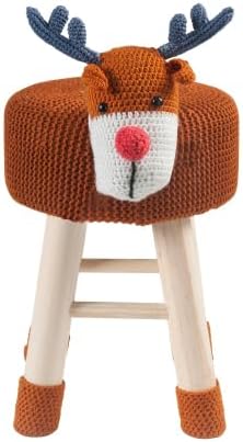 Animal Ottoman Stool, Cute Reindeer Shaped Upholstered Seat with Solid Pine Legs, Lightweight Portable Toddler Footrest Decor Stool for Nursery Playroom Bedroom