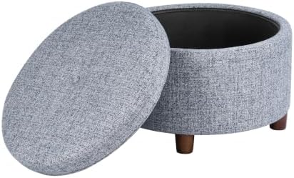 HomePop 24" Large Round Storage Ottoman - Blue Gray Woven Fabric
