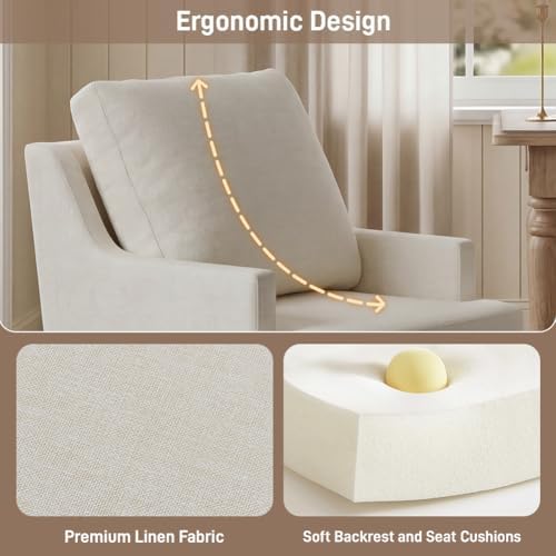 UVV Upholstered Dining Chairs Set of 2, Modern Kitchen Chair Dining Room Chair with 4 Casters, Linen Armchair for Bedroom Reading Room Living Room, Beige