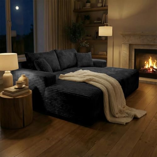 Sytopia Loveseat Chaise Lounge with Armrests, Oversized Sofa Bed with 4 Pillows, Cozy Boneless Sleeper, Modular Sectional Couch for Living Room Bedroom, Floor Chair Furniture sala Corduroy