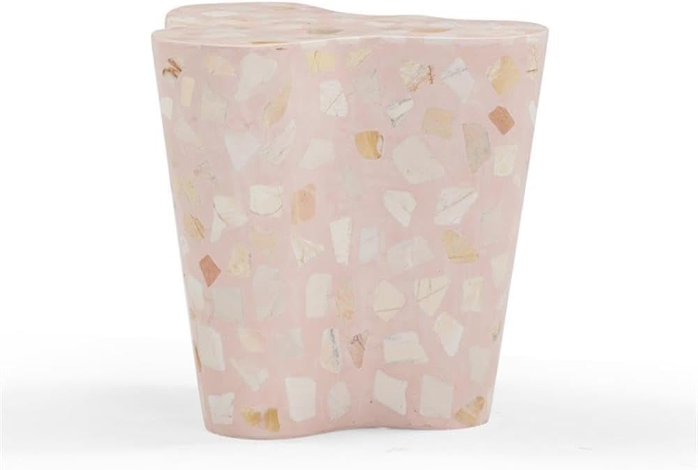 Pemberly Row Contemporary Slab Terrazzo Side Table, Sunset Pink Finish, Concrete Material, 18 in Wide, Free-Form Shape, Stylish Handmade Accent Table for Living Room or Bedroom Decor
