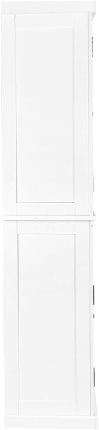72" Kitchen Pantry Storage Cabinet, Traditional Freestanding Cupboard with 4 Doors and Adjustable Shelves, Large Central Drawer, White,15.75 * 30 * 72