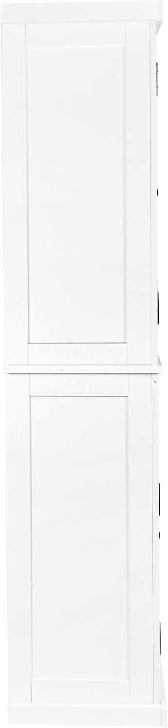 72" Kitchen Pantry Storage Cabinet, Traditional Freestanding Cupboard with 4 Doors and Adjustable Shelves, Large Central Drawer, White,15.75 * 30 * 72