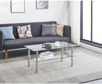 Modern Glass and Metal 2-Tier Side Table, Transparent Tstructure with Storage Space Underneath for The Living Room, Bedroom, or Home Office