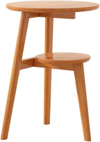 Round Wood Side Tables Coffee Table Accent Table with Storage 2 Tier End Tables Storage Shelf for Small Space Heavy Duty(Natural)