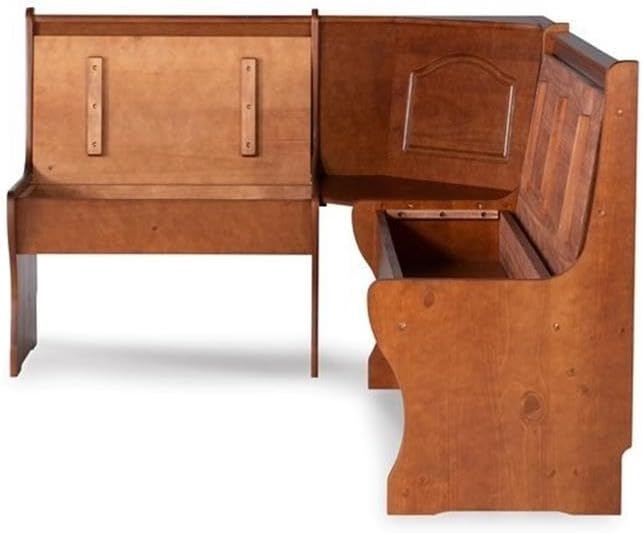 Riverbay Furniture Kitchen Dining Wood Corner Unit, Walnut Brown Finish, Pine and MDF, Under Bench Storage, 67" x 48" x 33.5", Versatile Space-Saving Bench for Organized and Functional Kitchen Seating