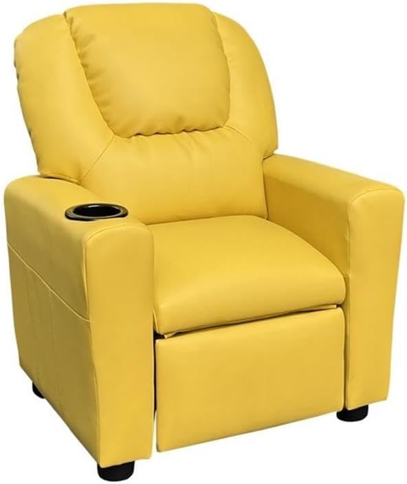 Lilola Home Marisa Kids Recliner Chair with Cup Holder, Yellow PU Leather Youth Reclining Chair, Child Recliner for Boys and Girls, Bedroom, Playroom, Nursery Seating, Water Resistant, Ages 1–5