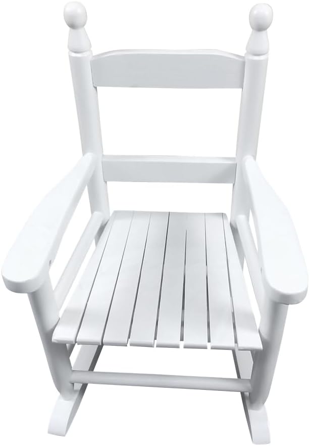 Children's Rocking Chair White, Solid Hardwood, Indoor Outdoor Use, Durable Design - Comfortable Slatted Backrest, Wide Seat, Ideal for Kids' Rooms and Patios