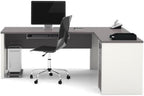 BOWERY HILL L-Shaped Computer Desk, Sandstone Finish, Manufactured Wood and Laminate, 71 in W x 82 in D, Commercial Grade Workstation with File Drawers and Keyboard Shelf, Reversible Return for Home