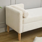 Corduroy Storage Soft Bench - Armrests, Backrest & 2 Bolster Pillows for Living Room Entryway Bedroom (65.35", Ivory)
