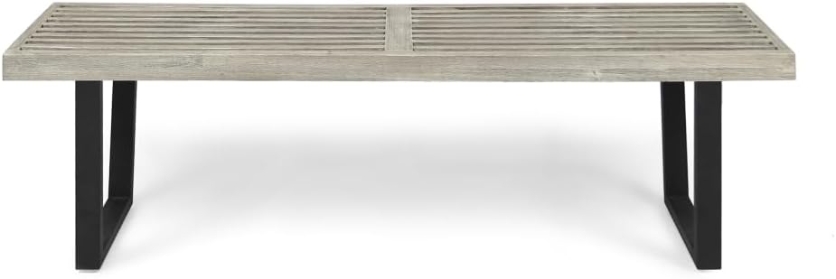 Outdoor Bench Seat, Metal and Solid Wood Garden Bench, Patio Bench, Park Bench for Porch Backyard Deck Lawn Garden Yard Outdoor Seating