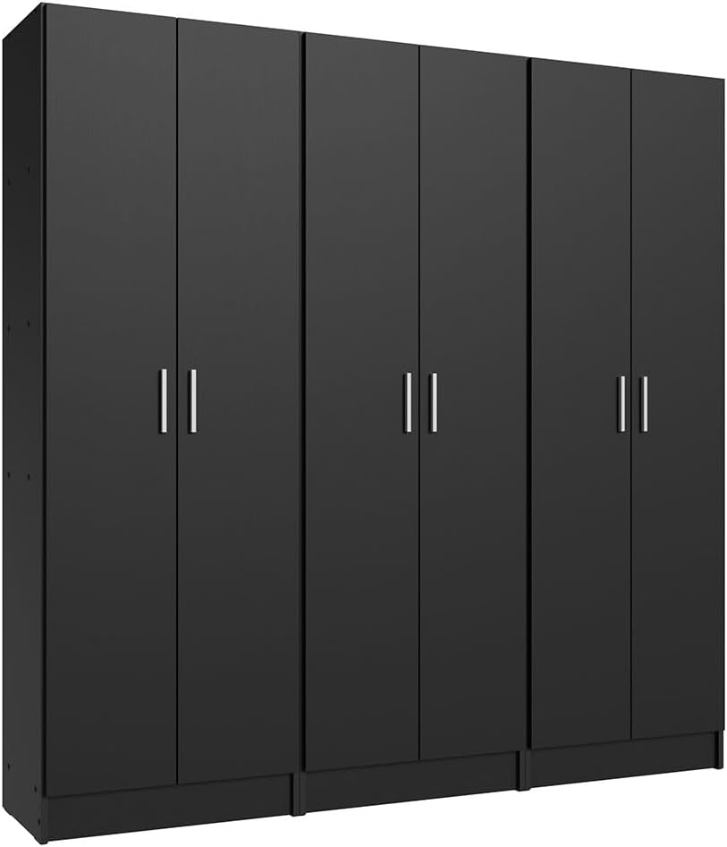 Madesa Kitchen Set 3 Pantry Storage Cabinet with 15 Utility Shelves 71" L Wooden Organization Unit for Kitchen (Black)