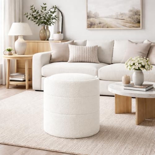 HomePop 18" Storage Round Ottoman - Cream Boucle