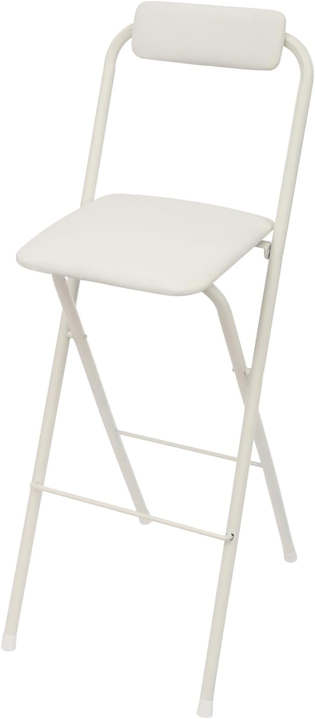Folding Bar Stool with Backrest, 29.5 Inch Tall Foldable Stool Chair with Leather Padded Seat, Portable Counter Height Collapsible Stool for Kitchen Island Shop Cafe Dining Room, White, 1pcs