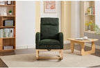 Dark Green Rocking Chair for Nursery Bedroom, Padded Upholstered Glider Rocker with Side Storage Pocket & High Back, Wood Legs Comfy Armchair for Living Room