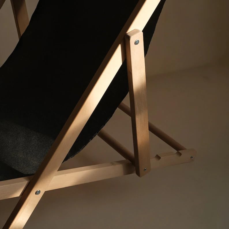 Wooden Folding Beach Chair, Outdoor Sling Chair with Beige Canvas, Portable Lounge Chair for Patio, Deck, Yard, Poolside, Beach, Balcony