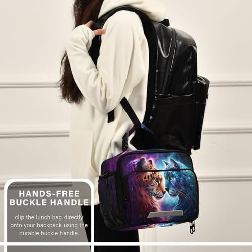 Cheetah Tiger Galaxy Lunch Box for Boys Girls Insulated Lunch Bag Kids Cooler Tote Shoulder Strap Reusable School Picnic Travel Office