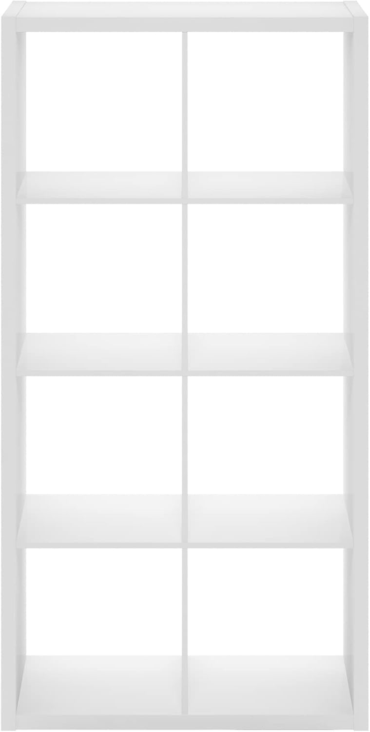 Furinno Cubicle Book Shelf, 8-Cube Bookshelf, Extra Thick Frame Horizontally & Vertically Reversible Bookcase with Open Back, 14.6 x 30 x 58, for Living Room, Bedroom, Home Office, Plain White