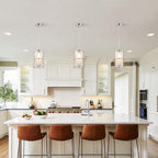 Pendant Lights Kitchen Island with Frosted Glass, Brushed Nickel Hanging Kitchen Lights, Cylindrical Modern Pendant Light, Kitchen Pendant Lighting Over Island, Foyer, Dining Room, Entryway
