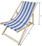 Populus Wood Sling Chair with Blue Stripe Fabric, Folding Chaise Lounge, Dark Blue Broad Stripe Design, Lightweight Outdoor Lounger with Sturdy Wooden Frame