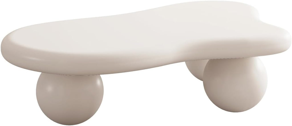 47" Cloud Coffee Table for Living Room Irregular Coffee Table Modern Low Coffee Tables Abstract Faux Stone Cute Center Table with 3 Ball Legs for Small Space Apartment
