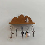 Wooden Mountain Key Holder with Shelf, Rustic Wall Mounted Key Rack, Decorative Entryway Organizer with 5 Hooks, Natural Wood Home Decor for Entryway Bedroom Kitchen