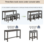 KEIKI 4-Piece Bar Table Set with Power Outlet, USB Ports, and 3 Padded Stools, Dining & Game Room Furniture, Sturdy Wooden Frame, Rustic Faux Wood Design, Dark Gray