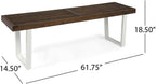 Modern Acacia Wood Dining Bench with Black Iron Legs, Contemporary Outdoor Patio Seat for Garden, Deck or Kitchen (Brown White + Acacia Wood)