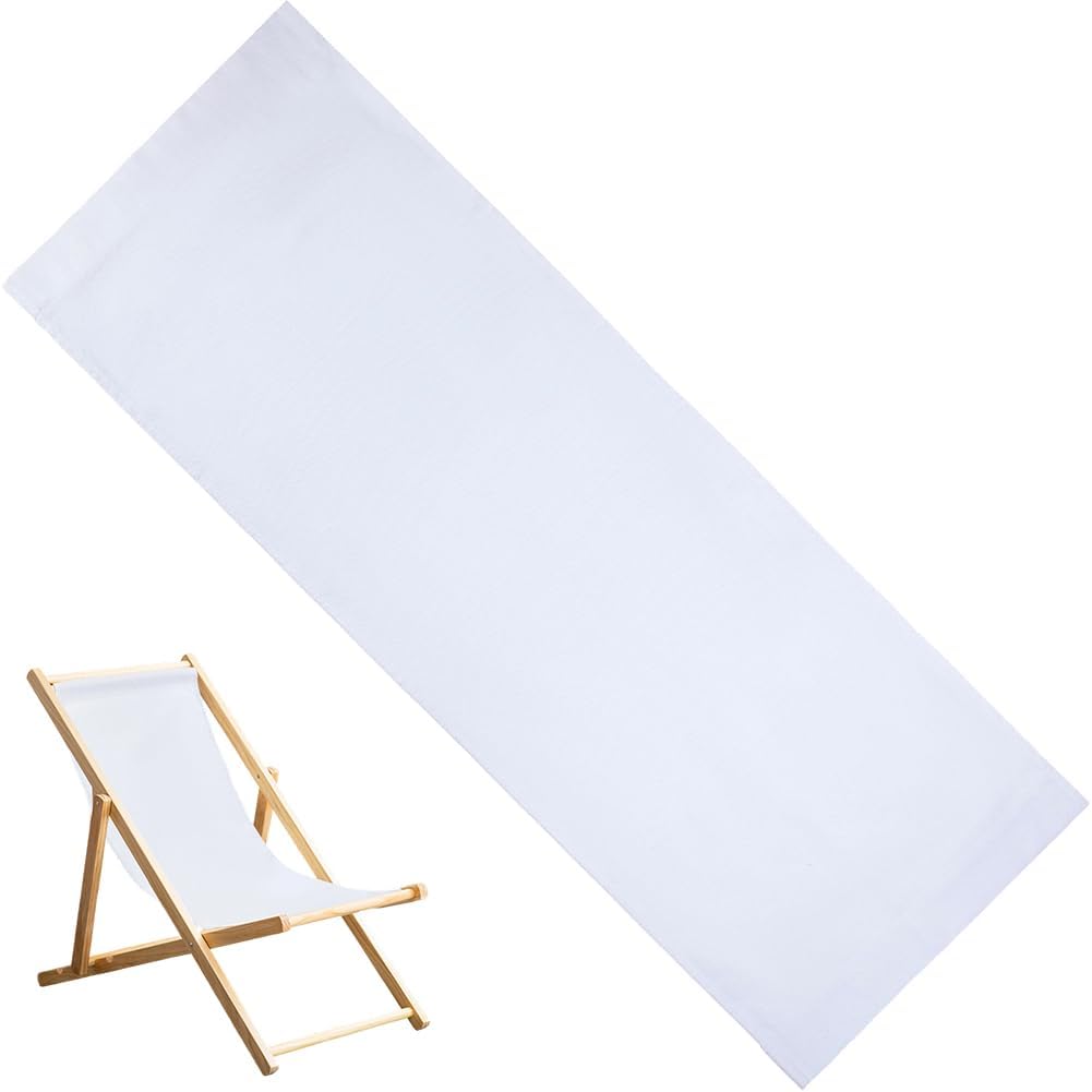 GORGECRAFT Thicker Beach Sling Patio Chairs Canvas 118 * 43.5cm Folding Chair Replacement Outdoor Chairs Cloth Replacements White Portable Reclining Sling Chair Fabric for Summer Vacation Garden