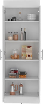 Modern Kitchen Pantry, Storage Cabinet with 2 Doors, White, Engineered Wood, for Dining Room, Easy to Clean