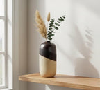 Young's Inc Ceramic Black Dipped Vase for Modern Home Decor, 10.04" Tall, Elegant Minimalist Flower Vase, Beige and Black Ceramic Accent for Living Room, Office, and Contemporary Home Spaces