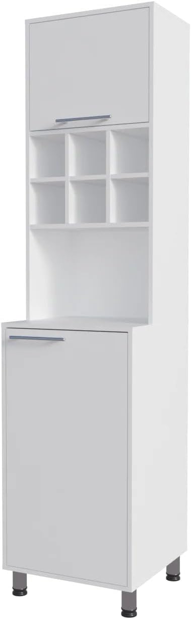 19.6"D*19.7"W*80.3"H Corner Freestanding Kitchen Pantry with Dawer, 2 Shelves & 2 Single Doors, 6 Compartments, Rectangular Wood Storage Cabinet, Modern, for Living Room, Dining Room, White