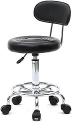 Vasitelan PU Leather Modern Rolling Stool with Low Back Height Adjustable Work Salon Drafting Swivel Task Chair with Footrest