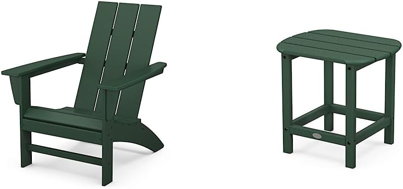 POLYWOOD Modern Adirondack Chair & SBT18GR South Beach 18" Outdoor Side Table, Green