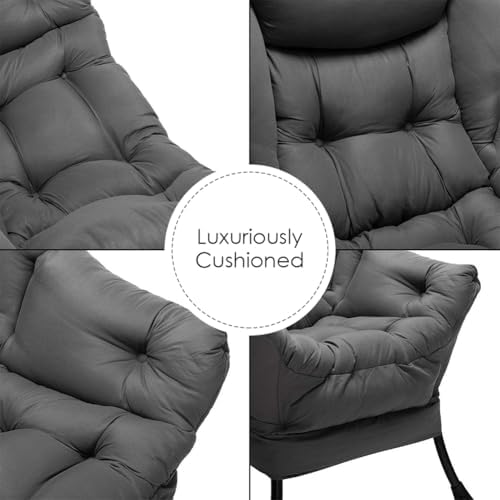 HollyHOME Lazy Chair with Foldable Ottoman, Accent Comfy Lounge Armchair and Folding Footrest Stool, Leisure Sofa Reading Chair and Footstool for Living Room, Bedroom, Dorm,Dark Grey