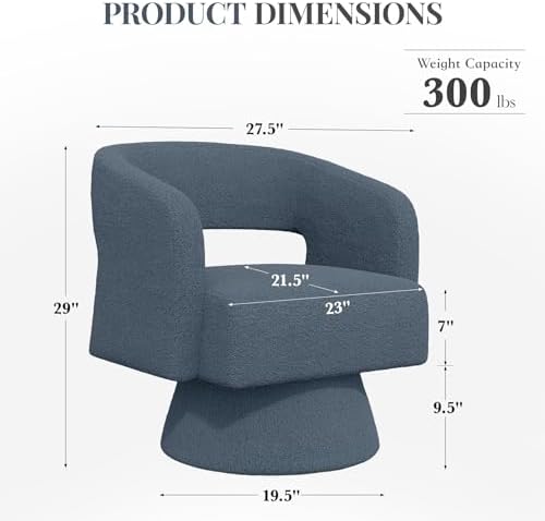 Luxanimarion Swivel Barrel Accent Chair,Oversized Teddy Upholstered Round Swivel Chair,Modern Luxury 360 Degree Living Room Vanity Chair for Bedroom Office,Blue,4PCS