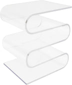 Clear Acrylic Side Table, S-Shaped Minimalist End Table Integrated Accent Tables for Living Room Bedroom No Assembly(S-Shaped, Clear)