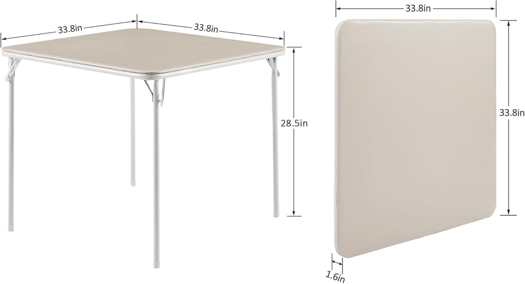 VECELO 5-Piece Folding Card Table Square and Chair Set with Collapsible Legs & Vinyl Upholstery,Portable for Indoor & Outdoor, Beige