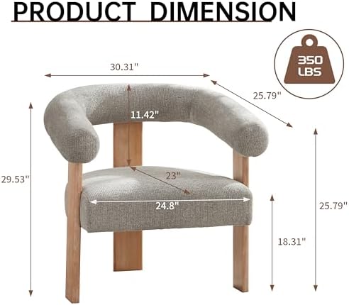 VKNOW Barrel Accent Chairs Set of 2 with Armrests and Rubberwood Legs | Mid Century Modern Upholstered Living Room Chairs with Open Back, Chenille Fabric, for Living Room, Bedroom, Light Gray