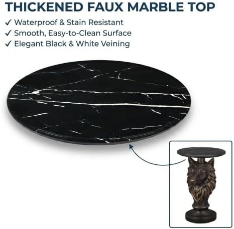 Luxury Wolf Head Accent Table with Faux Marble Top, Animal Sculpture End Table, Resin Decorative Side Table for Living Room, Bedroom, Office, Statement Furniture Piece, Modern Home Décor