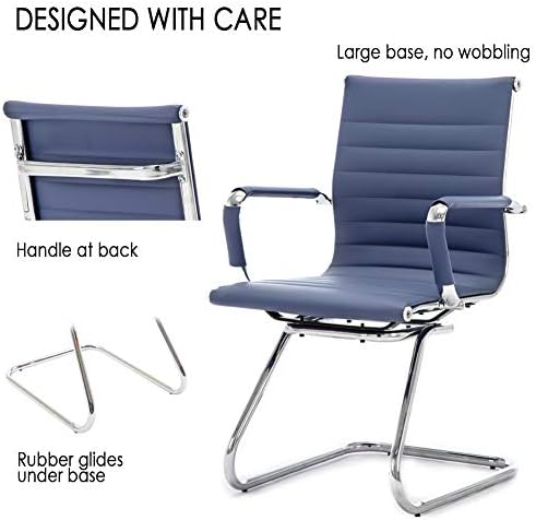 Reception Chairs Leather Conference Guest Chair Heavy Duty Back Support Office Chair, Set of 2 (Navy)